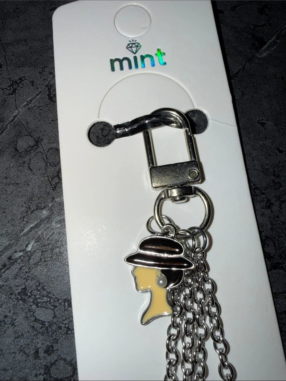 Silver Tone Women’s Fashion Charm Keychain with Black & White Accents
